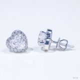  Bông tai Trái tim Halo chốt ren ổ 7mm Bạc S925 xi kim Chủ Nam phi Heart D tấm cz  SEE152 