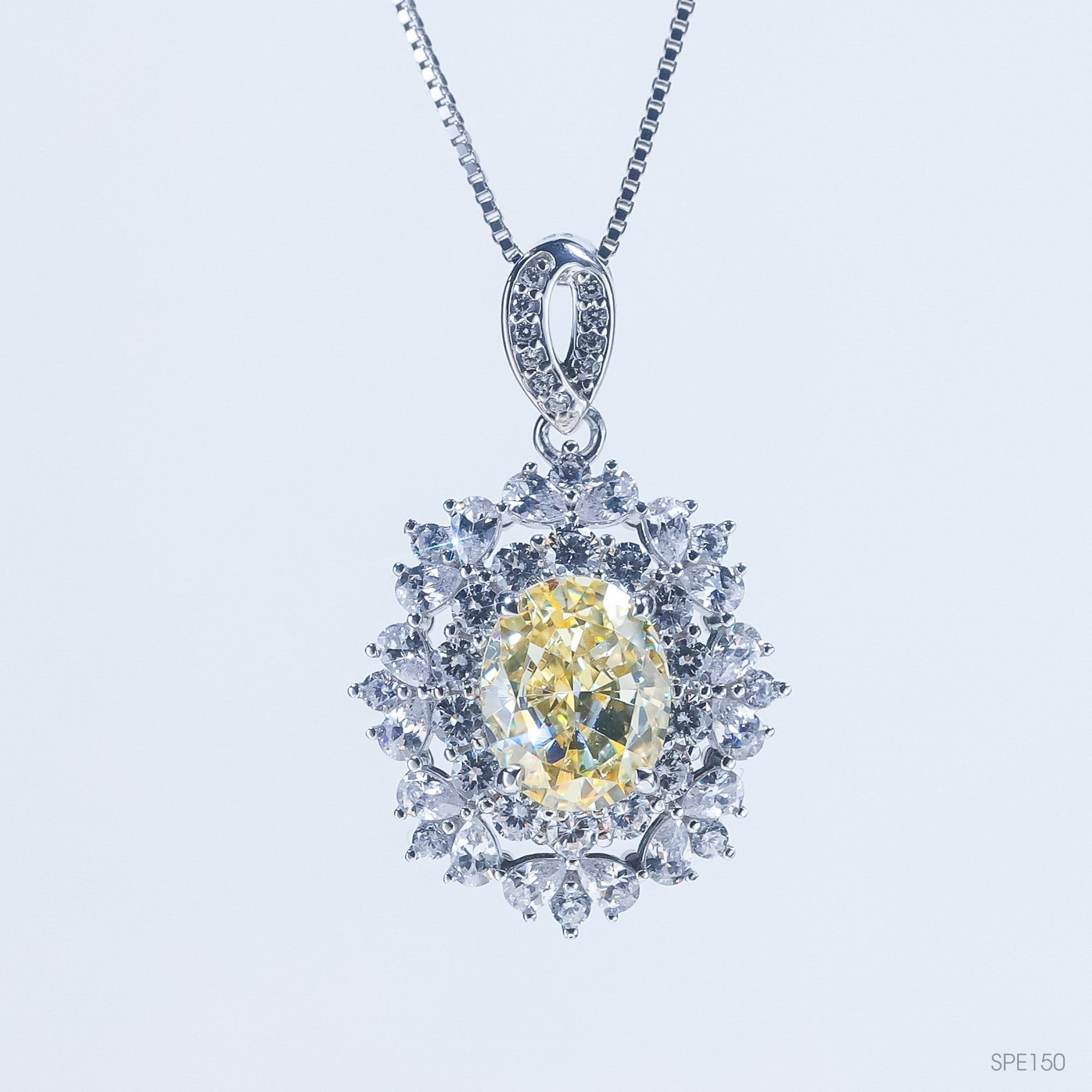 Mặt dây Queen ổ oval 8x10mm Bạc S925 xi kim Chủ Nam phi Oval D - Light Yellow tấm cz SPE150