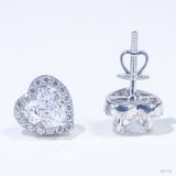  Bông tai Trái tim Halo chốt ren ổ 7mm Bạc S925 xi kim Chủ Nam phi Heart D tấm cz  SEE152 