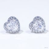  Bông tai Trái tim Halo chốt ren ổ 7mm Bạc S925 xi kim Chủ Nam phi Heart D tấm cz  SEE152 
