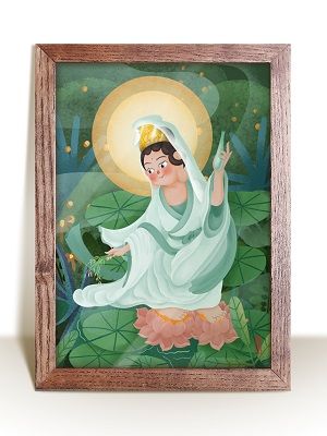 Tranh Quán Thế Âm Bồ Tát cầm tịnh bình và dương liễu - OBV 15