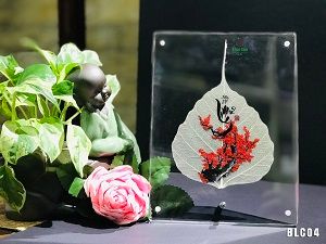 Tranh Hoa Đào (khung mika - chữ Cát Tường) - BLC04A