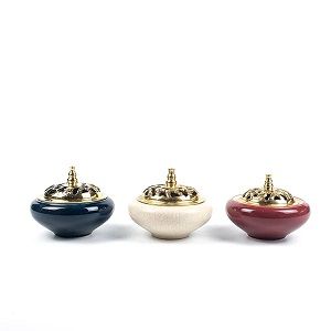 Lư trầm tráng men nắp đồng - QUTU-22