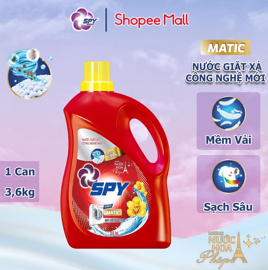 Nước giặt xả SPY Deep Clean Matic Dành cho máy giặt cửa ngang, ít bọt 3,6KG