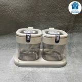 Hũ đựng gia vị 2 ngăn, 3 ngăn có nắp kèm thìa Hiwa