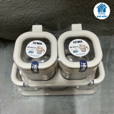 Hũ đựng gia vị 2 ngăn, 3 ngăn có nắp kèm thìa Hiwa