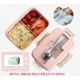 Hộp đựng cơm 3 ngăn nhựa lúa mạch kèm đũa và thìa inox