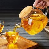 Bình thuỷ tinh 1 lít nắp gỗ pha trà, pha nước detox siu sang chảnh