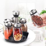 Bộ 6 lọ gia vị thuỷ tinh kèm giá xoay 360 độ