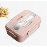 Hộp đựng cơm 3 ngăn nhựa lúa mạch kèm đũa và thìa inox