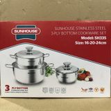Bộ 3 nồi inox 3 đáy SH335 Sunhouse