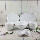 Set 10 chiếc bát cơm sứ trắng viền vàng Bát Tràng