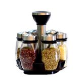Bộ 6 lọ gia vị thuỷ tinh kèm giá xoay 360 độ