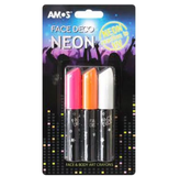Bộ bút màu vẽ mặt nhập khẩu Hàn Quốc AMOS Face Deco 3 Neon Colors Blister Card FD10B3-ND