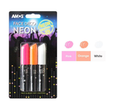 Bộ bút màu vẽ mặt nhập khẩu Hàn Quốc AMOS Face Deco 3 Neon Colors Blister Card FD10B3-ND