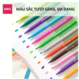 Bút dạ nước 12 màu deli C10003 Đi Nét Fiber Pen 1mm màu an toàn, không tòe ngòi dùng cho học sinh
