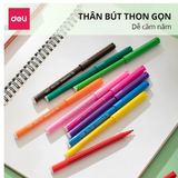 Bút dạ nước 12 màu deli C10003 Đi Nét Fiber Pen 1mm màu an toàn, không tòe ngòi dùng cho học sinh