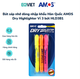 Bút sáp nhớ dòng nhập khẩu Hàn Quốc AMOS Dry Highlighter Vỉ 3 bút HLD3B1
