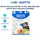 Bút dạ vẽ lên mọi chất liệu 12 màu, nhập khẩu Italy GIOTTO Decor Materials F45340000
