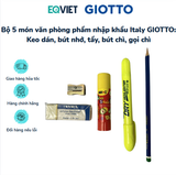 Bộ 5 món văn phòng phẩm nhập khẩu Italy GIOTTO: Keo dán, bút nhớ, tẩy, bút chì, gọi chì