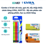 Combo vỉ 6 bút chì màu, gọt chì, tẩy nhập khẩu chính hãng LYRA, GIOTTO - Bộ sản phẩm văn phòng phẩm, học cụ chính hãng