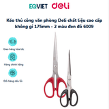 Kéo thủ công văn phòng Deli chất liệu cao cấp không gỉ 175mm - 2 màu đen đỏ 6009
