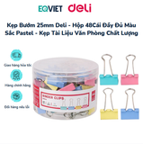 Kẹp Bướm 25mm Deli - Hộp 48Cái Đầy Đủ Màu Sắc Pastel - Kẹp Tài Liệu Văn Phòng Chất Lượng