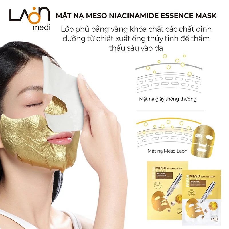 A202 -Mặt Nạ Vàng Trắng Da, Cấp Ẩm, Mờ Nếp Nhăn, Chống Lão Hoá LAONMEDI MESO LIFTING hộp 10 miếng