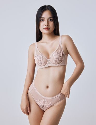  Áo ngực nữ có gọng iBasic không mút ren lưới thêu hoa cup 3/4 - BRAW166 