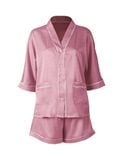  Đồ bộ mặc nhà nữ pyjama satin xước iBasic quần đùi áo tay lửng - HOMW047 