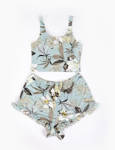  Bộ mặc nhà nữ áo sát nách croptop kết hợp quần đùi nhún iBasic HOMY048 