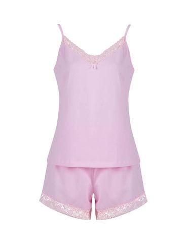  Đồ bộ mặc nhà nữ iBasic cotton USA hai dây phối ren - HOMY050 