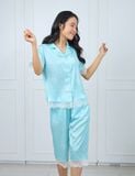  Đồ bộ mặc nhà nữ iBasic lụa satin phối ren pyjama tay ngắn quần lửng - HOMW050 