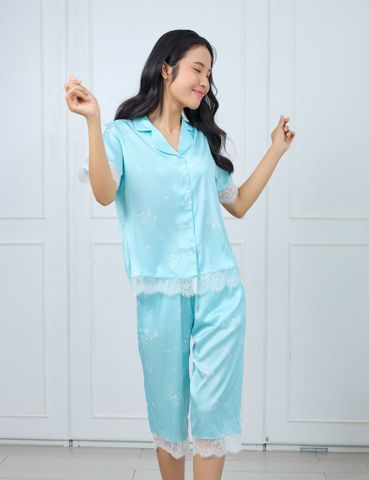  Đồ bộ mặc nhà nữ iBasic lụa satin phối ren pyjama tay ngắn quần lửng - HOMW050 