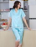  Đồ bộ mặc nhà nữ iBasic lụa satin phối ren pyjama tay ngắn quần lửng - HOMW050 