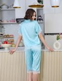  Đồ bộ mặc nhà nữ iBasic lụa satin phối ren pyjama tay ngắn quần lửng - HOMW050 