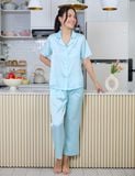  Đồ bộ mặc nhà nữ iBasic lụa satin pyjama tay ngắn quần dài - HOMW036 