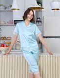  Đồ bộ mặc nhà nữ iBasic lụa satin phối ren pyjama tay ngắn quần lửng - HOMW050 