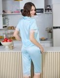  Đồ bộ mặc nhà nữ iBasic lụa satin phối ren pyjama tay ngắn quần lửng - HOMW050 
