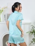  Đồ bộ mặc nhà nữ iBasic lụa satin nhún bèo - HOMW038 
