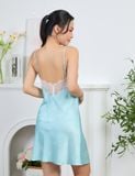  Váy ngủ nữ lụa satin iBasic hai dây phối ren – SW075 