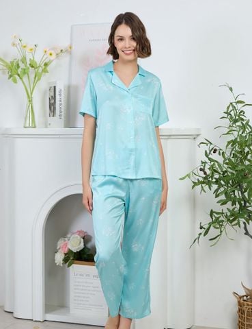  Đồ bộ mặc nhà nữ iBasic lụa satin pyjama tay ngắn quần dài - HOMW036 