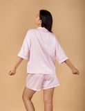 Đồ bộ mặc nhà nữ pyjama satin xước iBasic quần đùi áo tay lửng - HOMW047 
