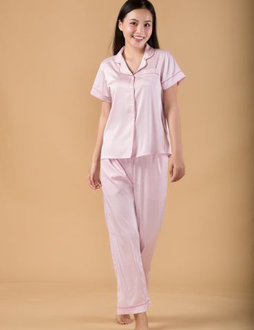  Đồ bộ mặc nhà nữ pyjama iBasic lụa satin xước quần dài áo tay ngắn - HOMW048 