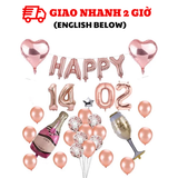 Bộ Bóng HAPPY 14.02 Màu Rose Gold Trang Trí Valentine - Rose Gold HAPPY 14.02 Balloons Set For Valentine Decorations VLT43