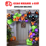 Bộ bong bóng mèo đen trang trí tiệc Halloween màu xanh đen bbhl34
