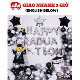 Bộ bong bóng trang trí lễ tốt nghiệp Graduation màu đen bạc ltn24