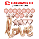 Bộ Bóng Chữ Love, Bóng Hình Trái Tim và Hình Ngôi Sao Màu Rose Gold Trang Trí Ngày Quốc Tế Phụ Nữ 8/3 - Love Letter, Heart and Star Shaped Foil Balloon Set For Decorations WMD43