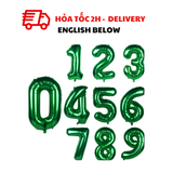 Bong Bóng Số Và Bóng Tim Màu Xanh Lá 38cm - Green Number And Heart Foil Balloons 38cm BSO59