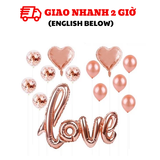 Bộ Bóng Chữ Love Và Trái Tim Màu Rose Gold Trang Trí Valentine - Rose Gold Love and Heart Balloons For Valentine Decorations VLT56